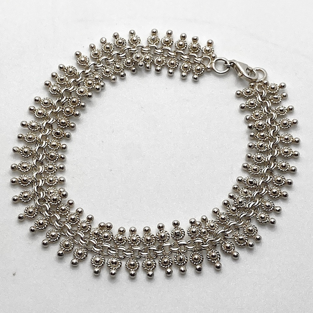 Vtg Sterling Silver Middle Eastern Ball Bead Tipped Bracelet 7.5” Length / 12g